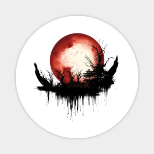 Blood Moon Dark Fantasy Art, Full Moon in Red Witch Gothic Magnet